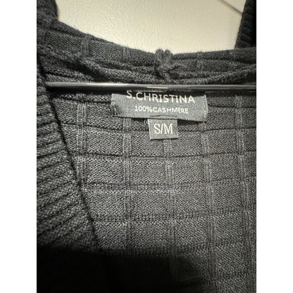 S.CHRISTINA Cashmere Black Long Hooded Cardigan Sweater Womens Size S/M Textured - Picture 3 of 4